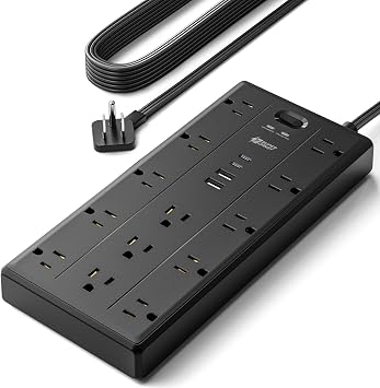 30% off: SUPERDANNY 10Ft Extension Cord with Multiple Outlets, Flat Plug Power Strip