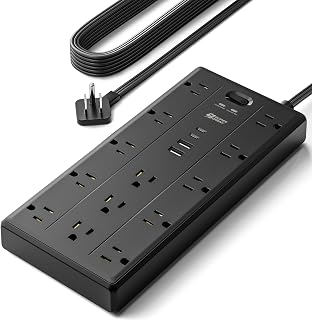 SUPERDANNY 10Ft Extension Cord with Multiple Outlets, Flat Plug Power Strip