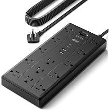 SUPERDANNY 10Ft Extension Cord with Multiple Outlets, Flat Plug Power Strip