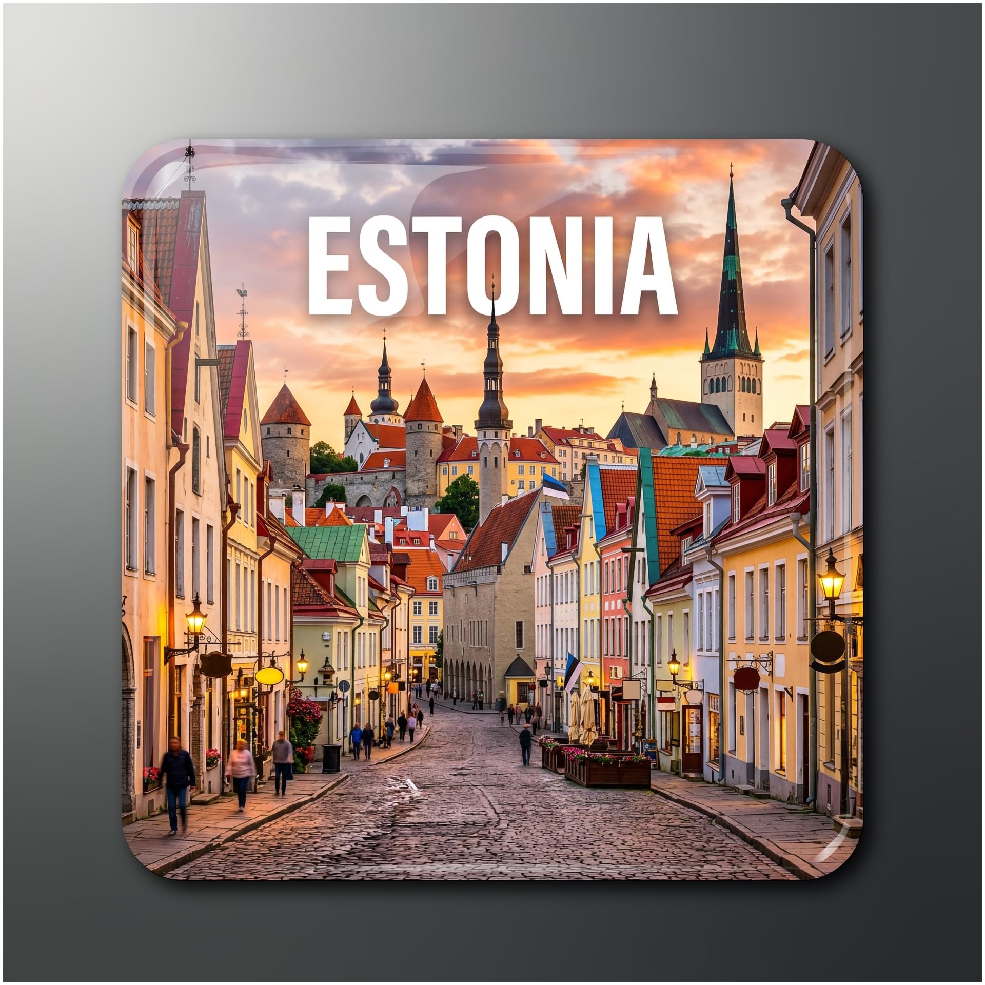 opryx estonia fridge magnet - tallinn old town travel souvenir, glossy square magnet for home and office decor