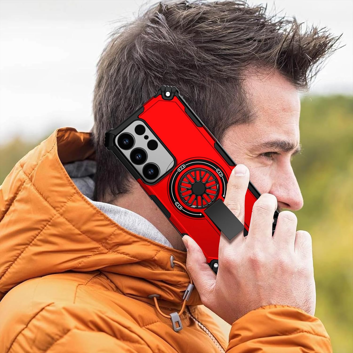 Magnetic Case for Galaxy S25 Ultra, Built-in Stand [Compatible with Mag-Safe] Shockproof Protective Cover Case for Samsung Galaxy S25 Ultra Red - Image 5