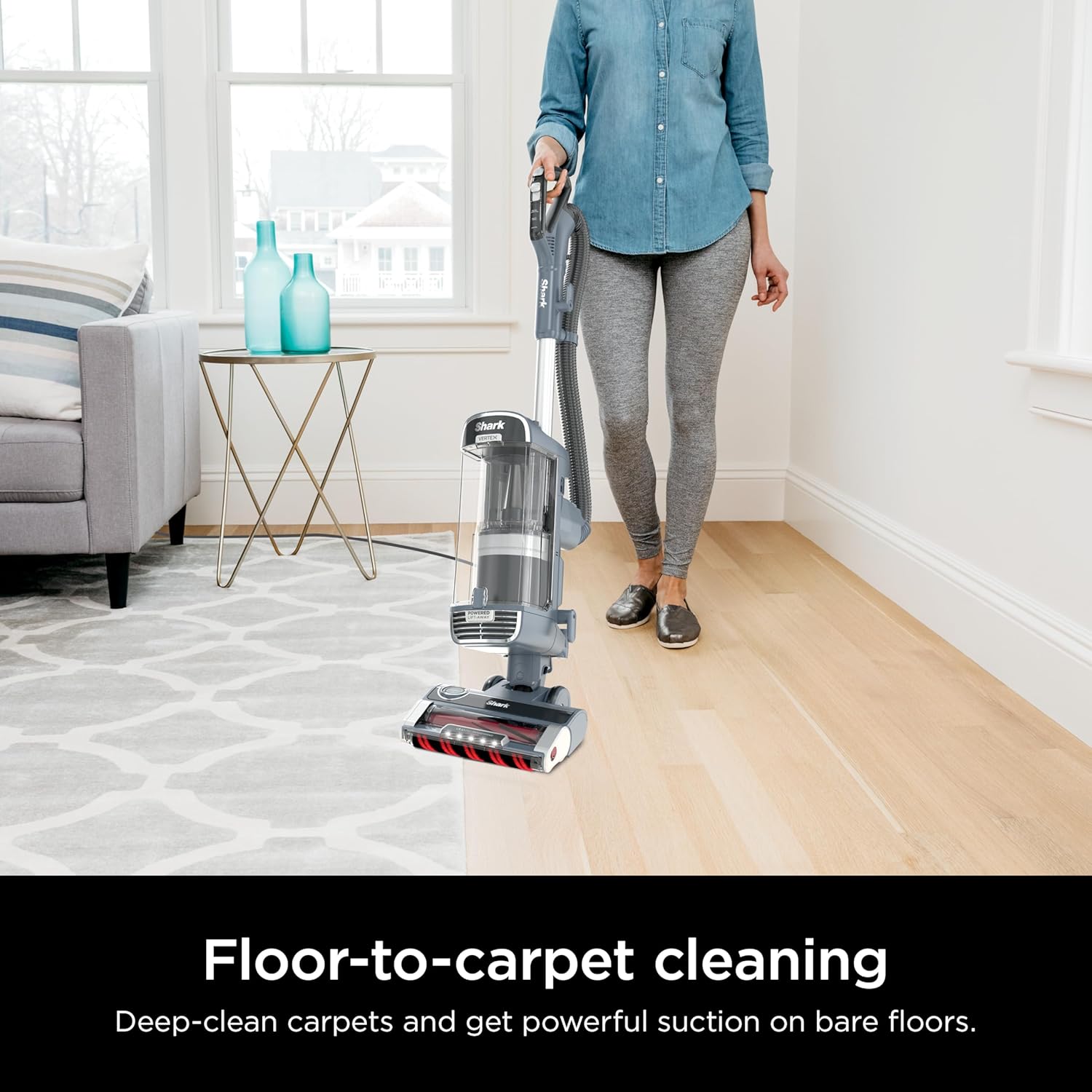 Shark Performance Powered Lift-Away Upright Vacuum, Ultra-Powerful Suction, No Hair Wrap, LED Headlights, Pet Hair Pickup, Carpets & Hardfloors, Odor Neutralizer Technology, Nordic Blue, UV2500