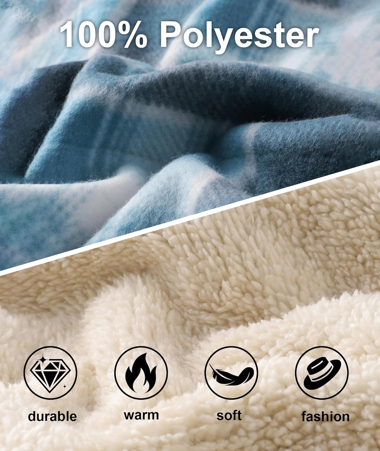 Little Beauty Zip Up Hoodies for Men Sherpa Lined Flannel Jacket Winter Warm Plaid Coat with Pocket - Image 7