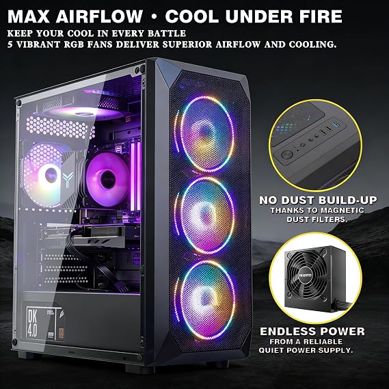 Gaming PC Ryzen 5 5500, GeForce RTX 4060, B450, 16GB 3200MHz DDR4 RAM, 1TB NVMe SSD, P550W, 5 RGB Fans, WIFI, Gamer Desktop Computer