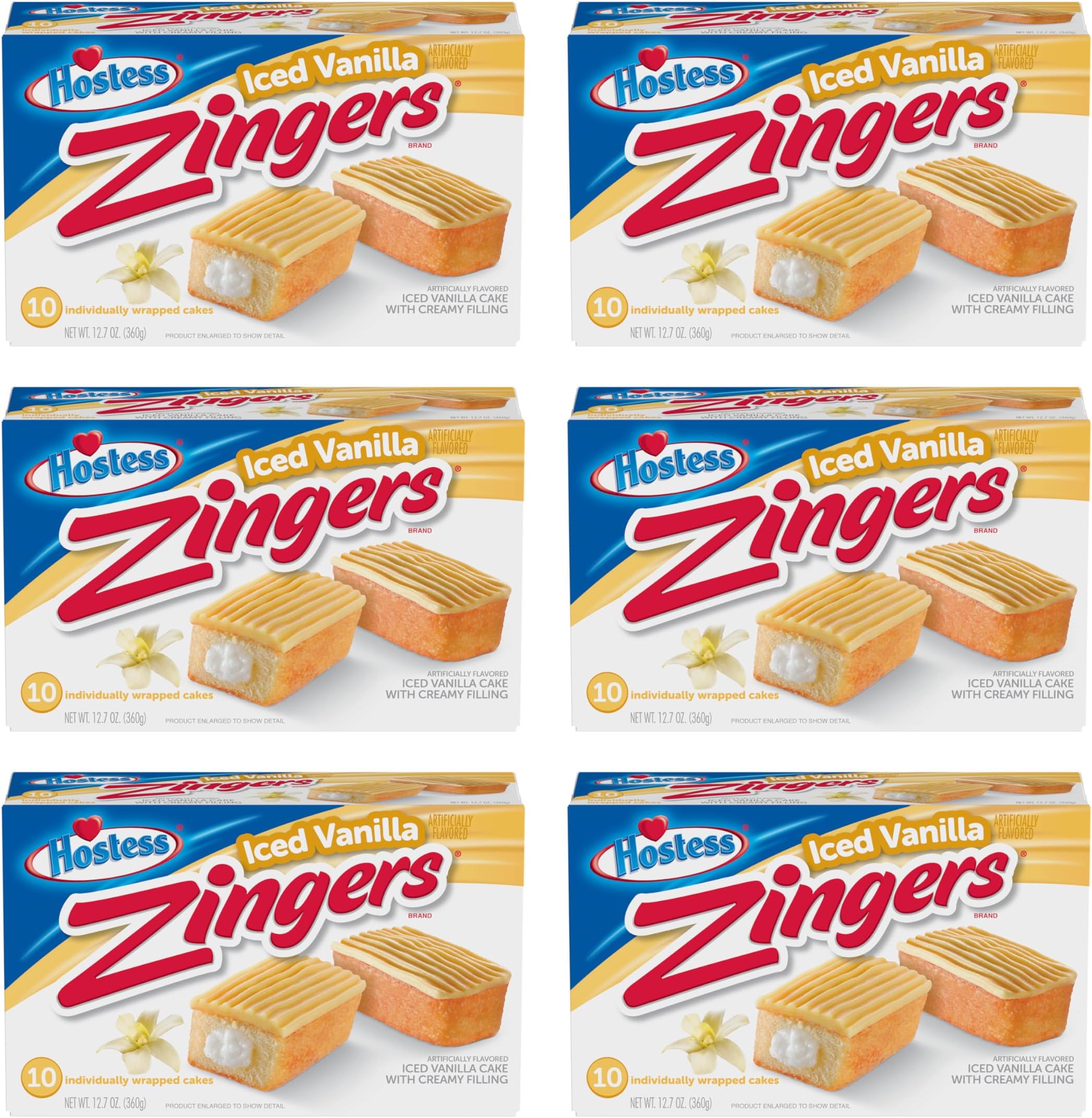 Hostess Zingers, Iced Vanilla, 10 Count (Pack of 6)