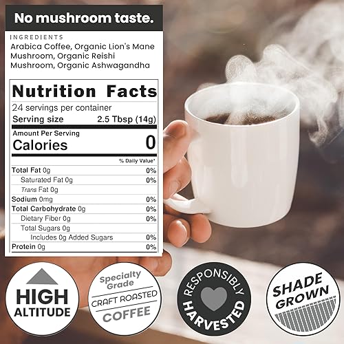 Miniatura 4 de Moontower Café molido de hongos  Aumenta la nitidez mental y la claridad con melena de león, reishi y ashwagandha  Café de tostado medio audaz y