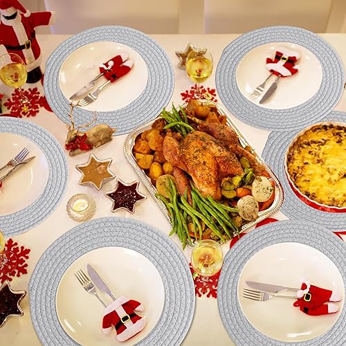 Miniatura 5 de Suclain 10 manteles individuales redondos tejidos de algodón de 12 pulgadas, manteles individuales redondos de granja, manteles para mesa de