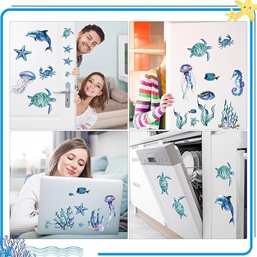 Miniatura 5 de Xuhal 22 calcomanías magnéticas de tortuga marina luminosas para nevera, crucero, barco, decoración de puerta de auto, calcomanías magnéticas que