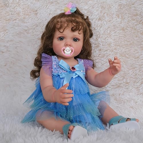 Miniatura 4 de TERABITHIA Muñeca de bebé recién nacida realista de 22 pulgadas, hecha a mano en vinilo de cuerpo completo, realista, recién nacida, princesa, niña,