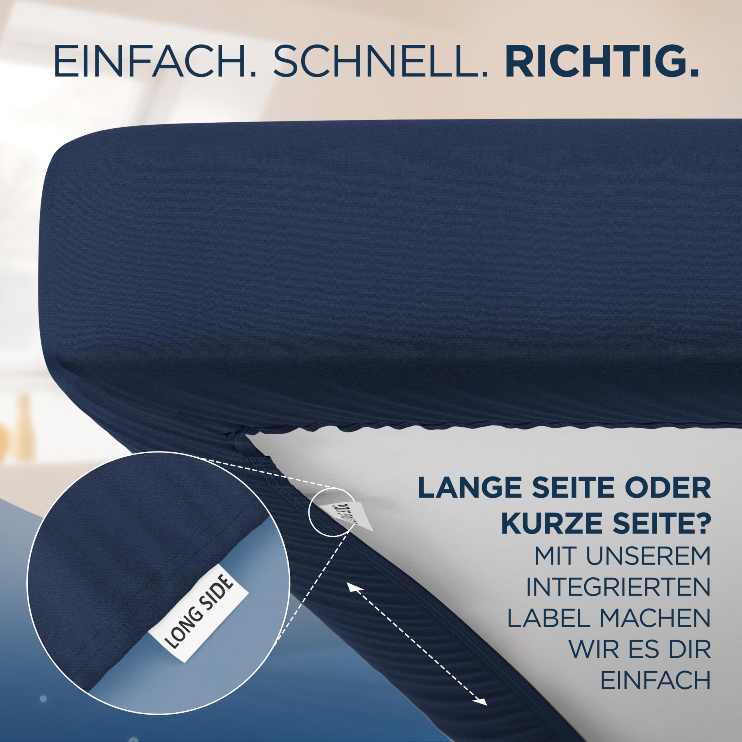 Samthus DXHome Hoeslaken, 90 x 200 cm, Oeko-Tex Made in Green, jersey bedlaken van 100% gekamd katoen, getest op huidverdraagzaamheid, overtrek voor matrassen 15-25 cm, marineblauw