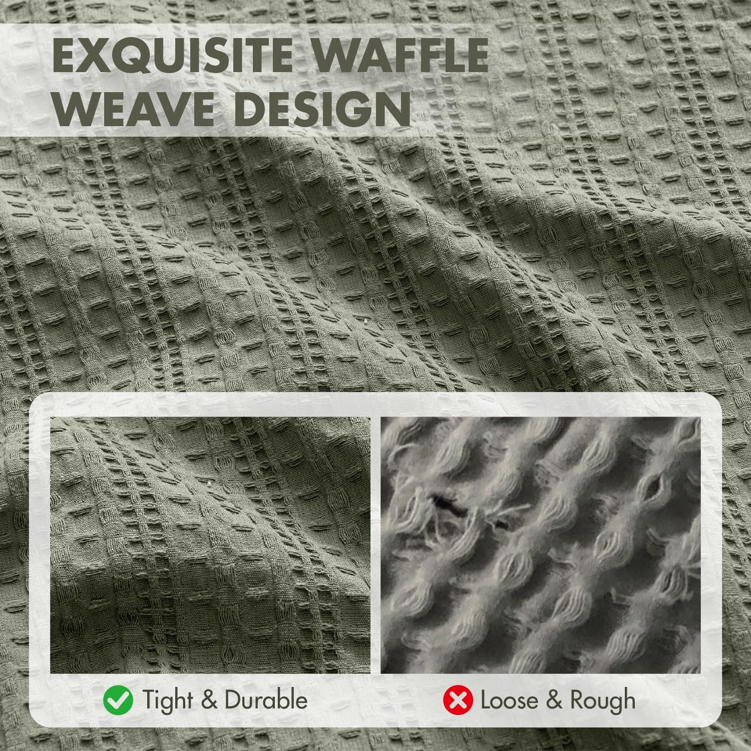 Woaboy Set of 2 Decorative 100% Cotton Waffle Euro Sham Pillow Covers 26x26, Neutral Soft Throw Pillows Weave European Cushion Cases for Couch Sofa Bed Modern Farmhouse Home Decor, Olive Green