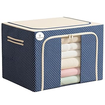 H Houseware Wardrobe Organizer for Clothes Storage With Handles | 66L Multipurpose Storage Bag Foldable Steel Frame Cloth Organiser with Zippers & Clear Window for Sarees/Shirts/Blankets(Pack of 1)