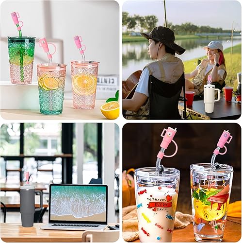 Miniatura 7 de Tapa de popote para copa Stanley, 6 piezas de popote de silicona compatible con vaso Stanley de 30 y 40 onzas con asa y pajita, cubiertas de punta