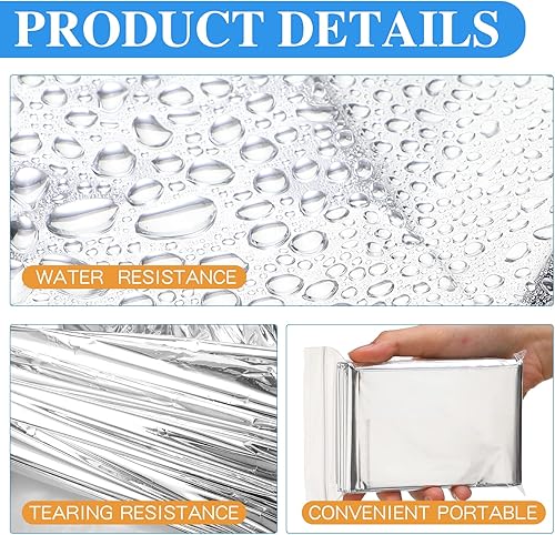 Miniatura 4 de Macarrie Paquete de 75 mantas térmicas de papel de emergencia  Manta de supervivencia de lámina plateada, kit de manta espacial para exteriores,