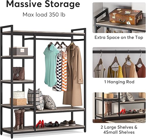 Miniatura 7 de LITTLE TREE Organizador de armario independiente armario de ropa resistente perchero portátil con estantes de 6 niveles y barra para colgar marco de