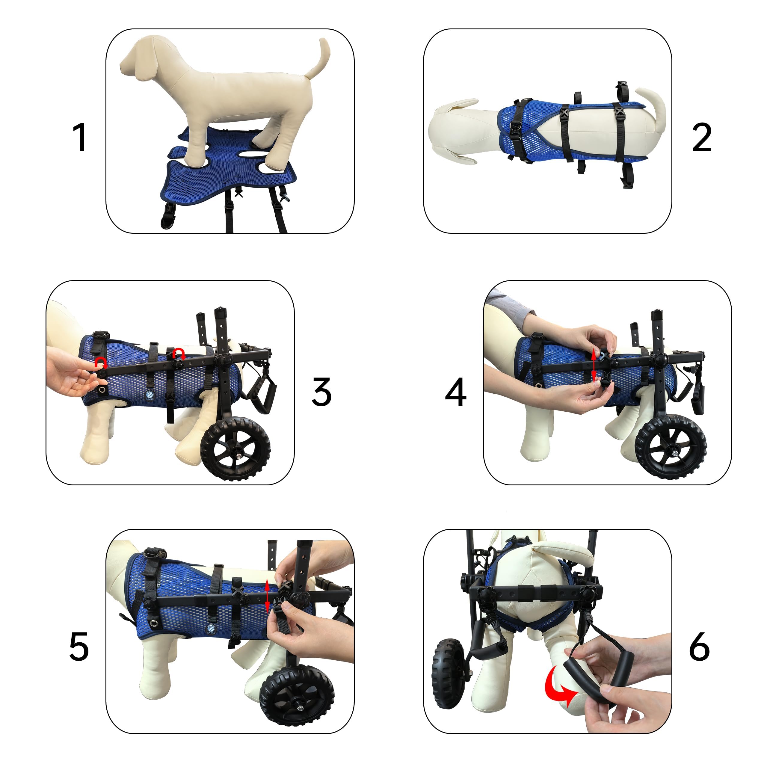 Sillas de Plegables de 2 Ruedas para Perros,Silla de Ruedas de Patas Traseras para Mascotas Pequeñas,Ajustable de Tela de Malla,Azul,S