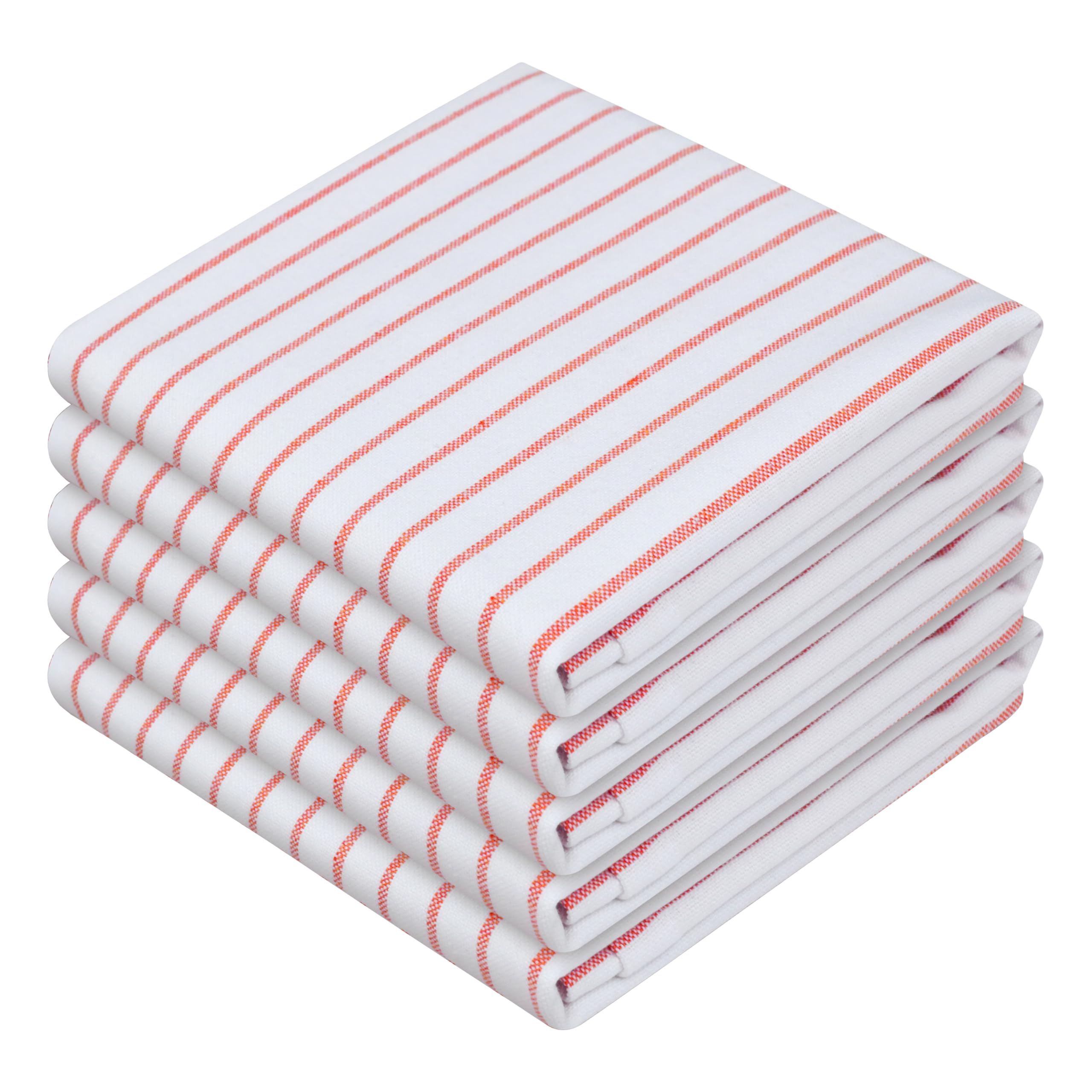 HEIRLOOM COMFORT Red Stripe Cotton Kitchen Towels Set of 5, Durable & Super Absorbent Dishcloths Pack, Classic Stripe Towel Set, Quick Dry Towels for Daily Kitchen Use, Wiping & Drying Dishes