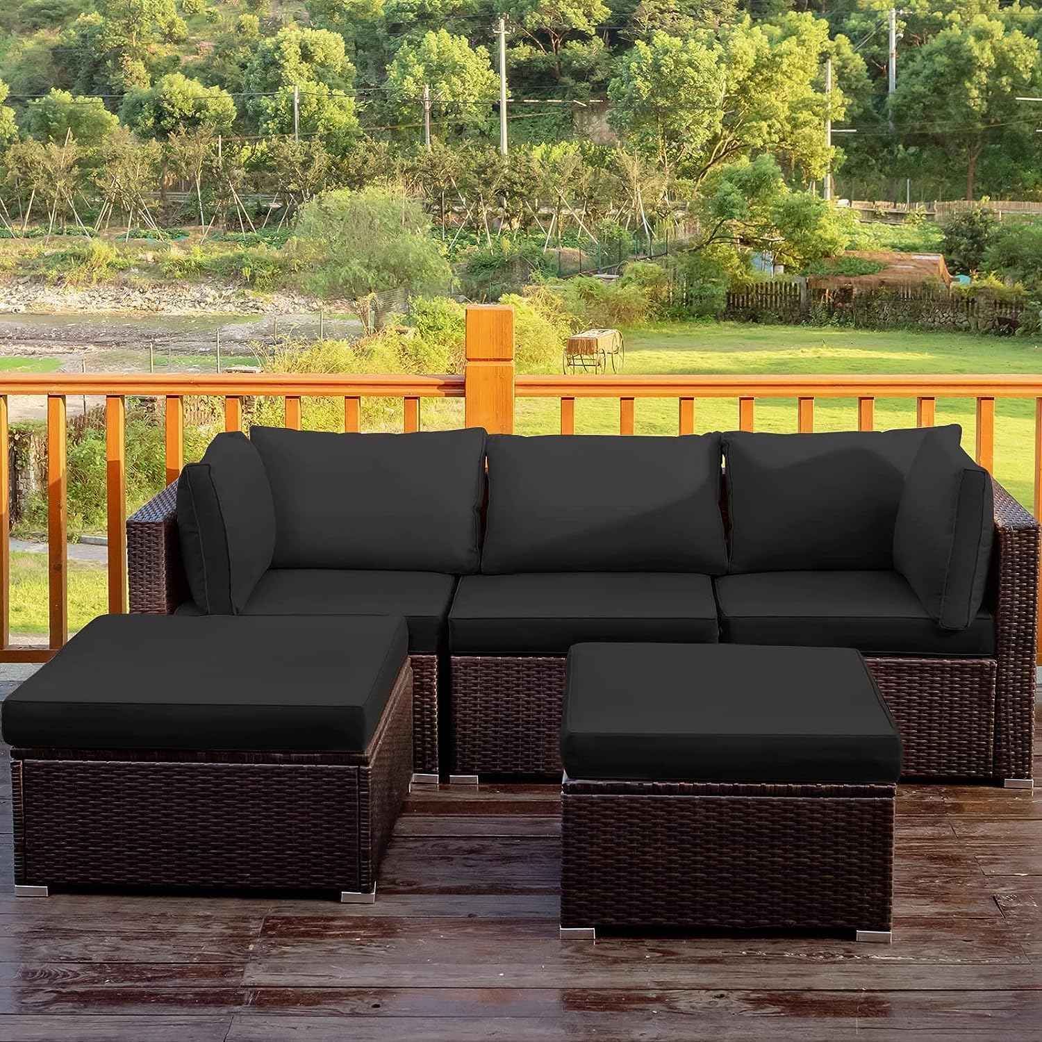 COSTWAY 5PCS Patio Rattan Furniture Set Sectional