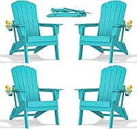 Vista 30 de nevilywood Silla Adirondack plegable, respaldo ergonómico extendido, portavasos, fácil montaje, plástico HDPE duradero, resistente a la intemperie