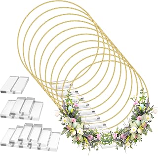 10 Pack 12 Inch Floral Hoop Centerpiece with Stand, Gold Centerpieces for Table with Acrylic Base, Metal Hoops Wreath Rings for Wedding Centerpiece Table Flower Decoration