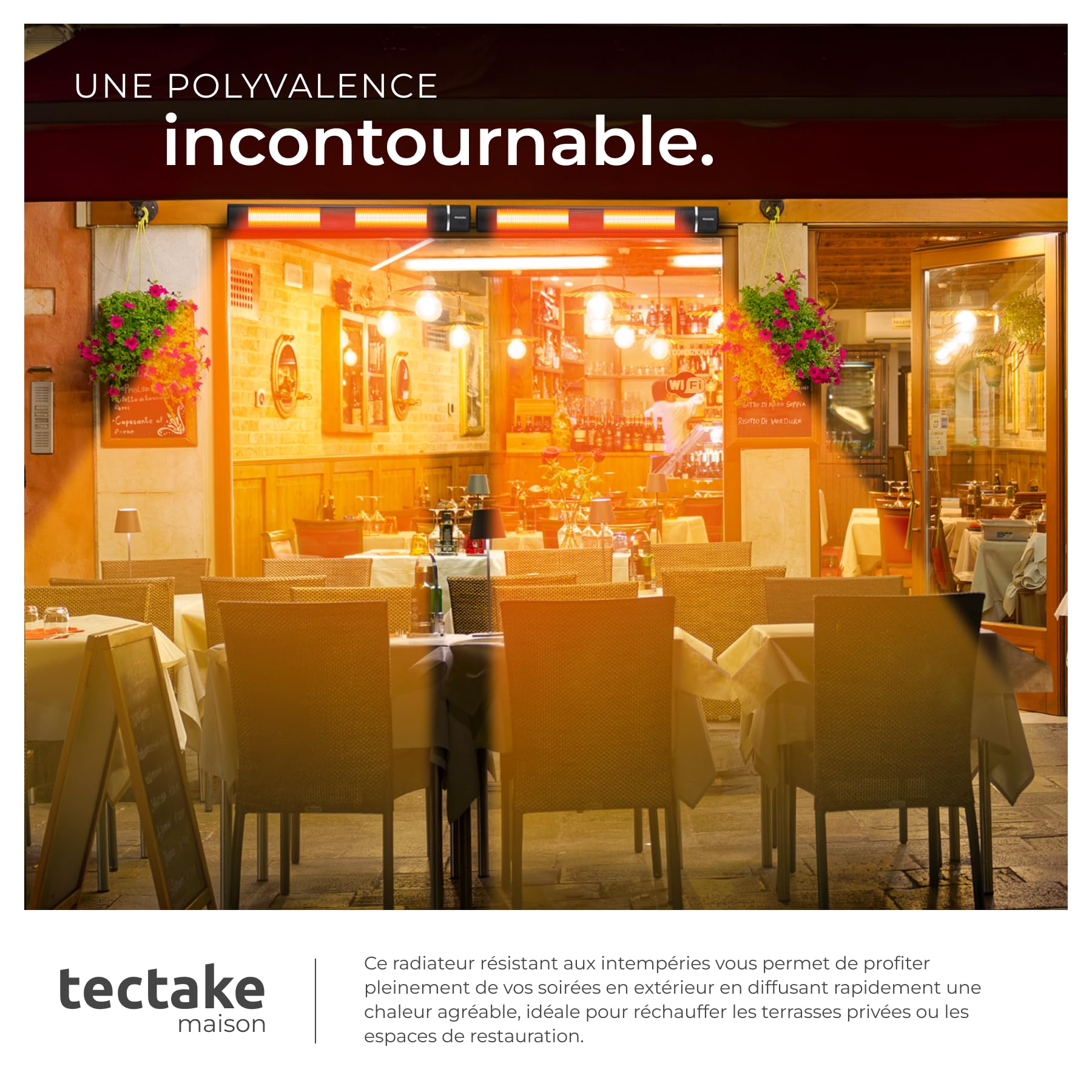 tectake® Chauffage Electrique Infrarouge Silencieux Chauffage exterieur terrasse réglable économique 1000W, 2000W & 3000W Chauffages d'appoint pour Jardin, Balcon, Salon, Restaurant, Jardin d'hiver