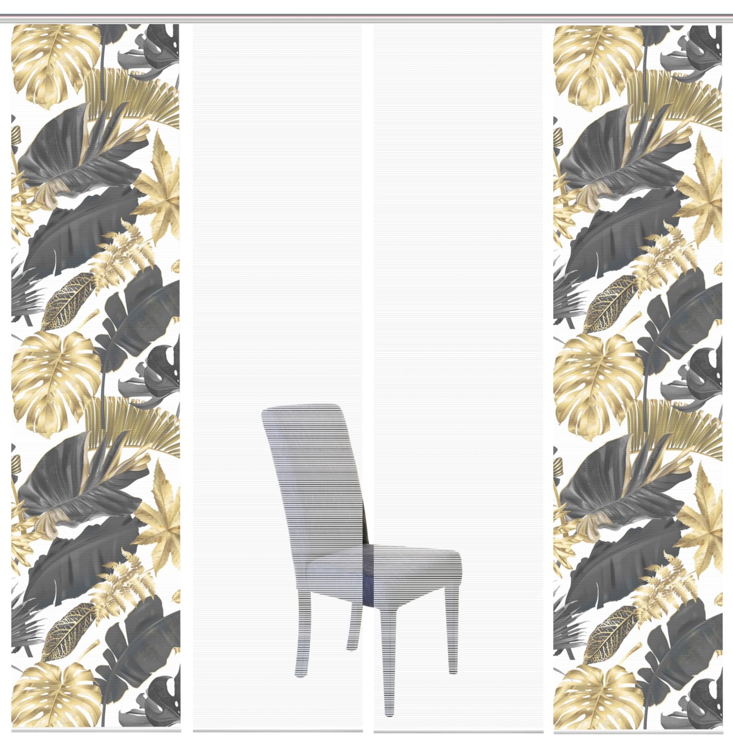 94371 | 4er-Set Schiebegardine 'LETHI', Digitaldruck auf Bambus-Optik, mit abstraktem Blumen-Motiv, 260x60cm, Farbe: Gold