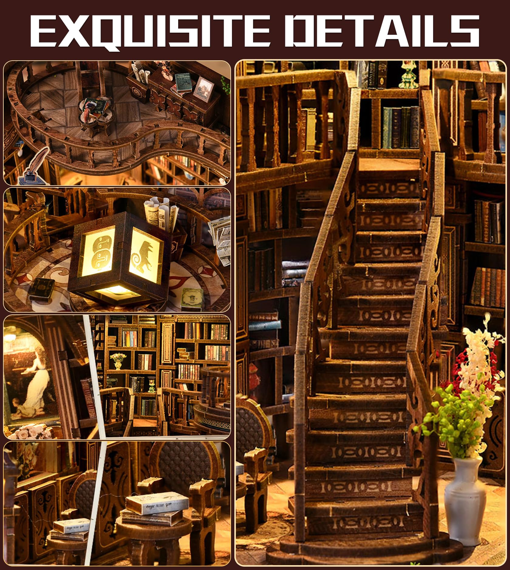 Spilay Miniatur Haus, DIY Miniature House Modellbausatz Mit LED-Licht, Puppenhaus Holz Tiny House, Kreativer Geschenk für Erwachsene Weihnachten Valentinstag Geburtstag (Dreamy Book Hall)