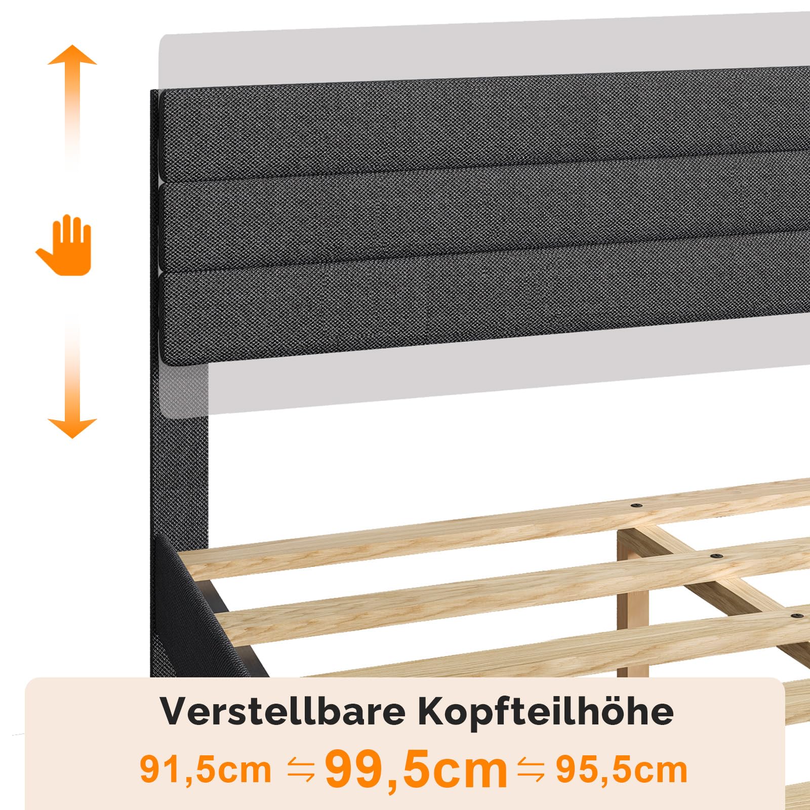 Bonnlo Polsterbett 90x200 cm mit verstellbarem Kopfteil, Bett 90x200 mit Lattenrost aus Holz, Leinenoptik(ohne Matratze)