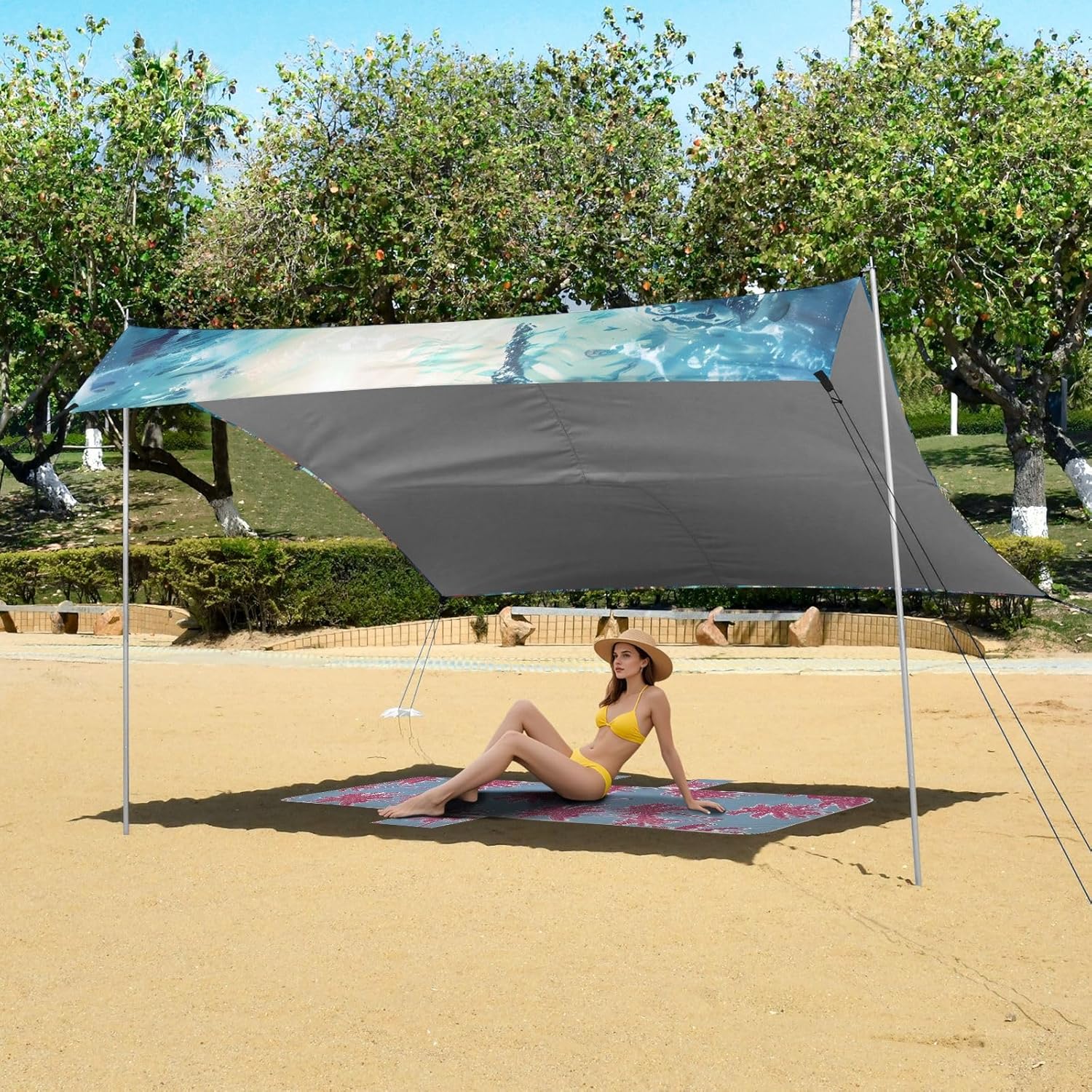 Camping Sun Shelters Whales Family Undersea Beach Canopy 126 * 110.2in