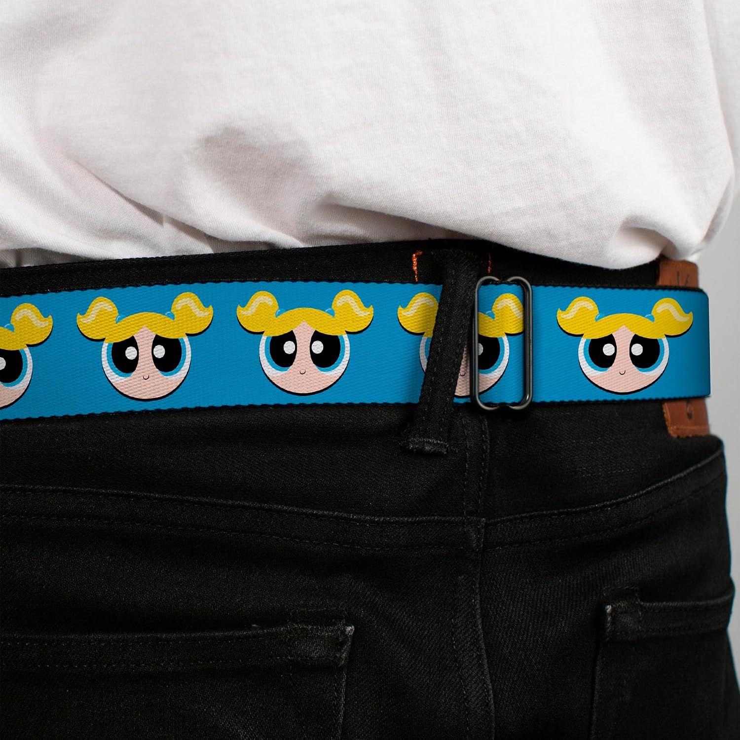 Warner Bros. Animation Belt, Seatbelt Buckle Belt, The Powerpuff Girls Bubbles Face Close Up Blue, Adjustable