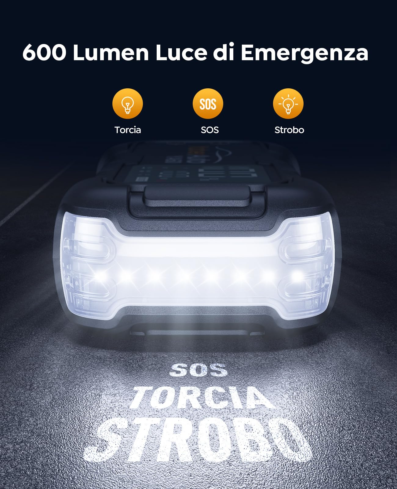 YaberAuto Booster Avviamento Auto, 6000A Avviatore Emergenza per Auto/Moto, 12V Starter Batteria Auto (Tutto Benzina e Fino a 12L Diesel) con Grande Display,Ingresso/Uscita da 45W e 2 Porte USB