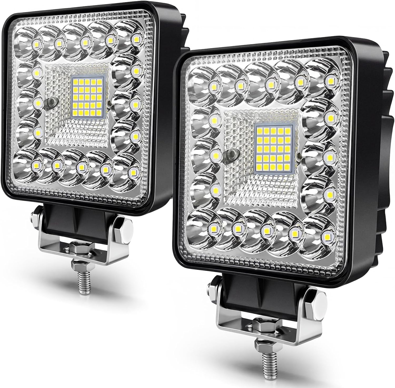 LED Tractor Work Light 4 Inch 123W 12V 24V Square Light Bars Spot Flood Off Road Lights Led Pods Driving Fog Light for Truck Trailer Vehicle Golf Car RV Boat, 10Pcs