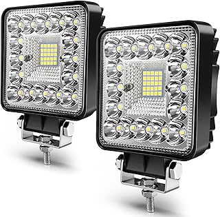 LED Work Lights, 4 Inch 123W 12000lm LED Pod Lights 12V 24V Square Car Light for Truck Trailer Vehicle Accessories Golf Car RV Snowplow, 2Pack