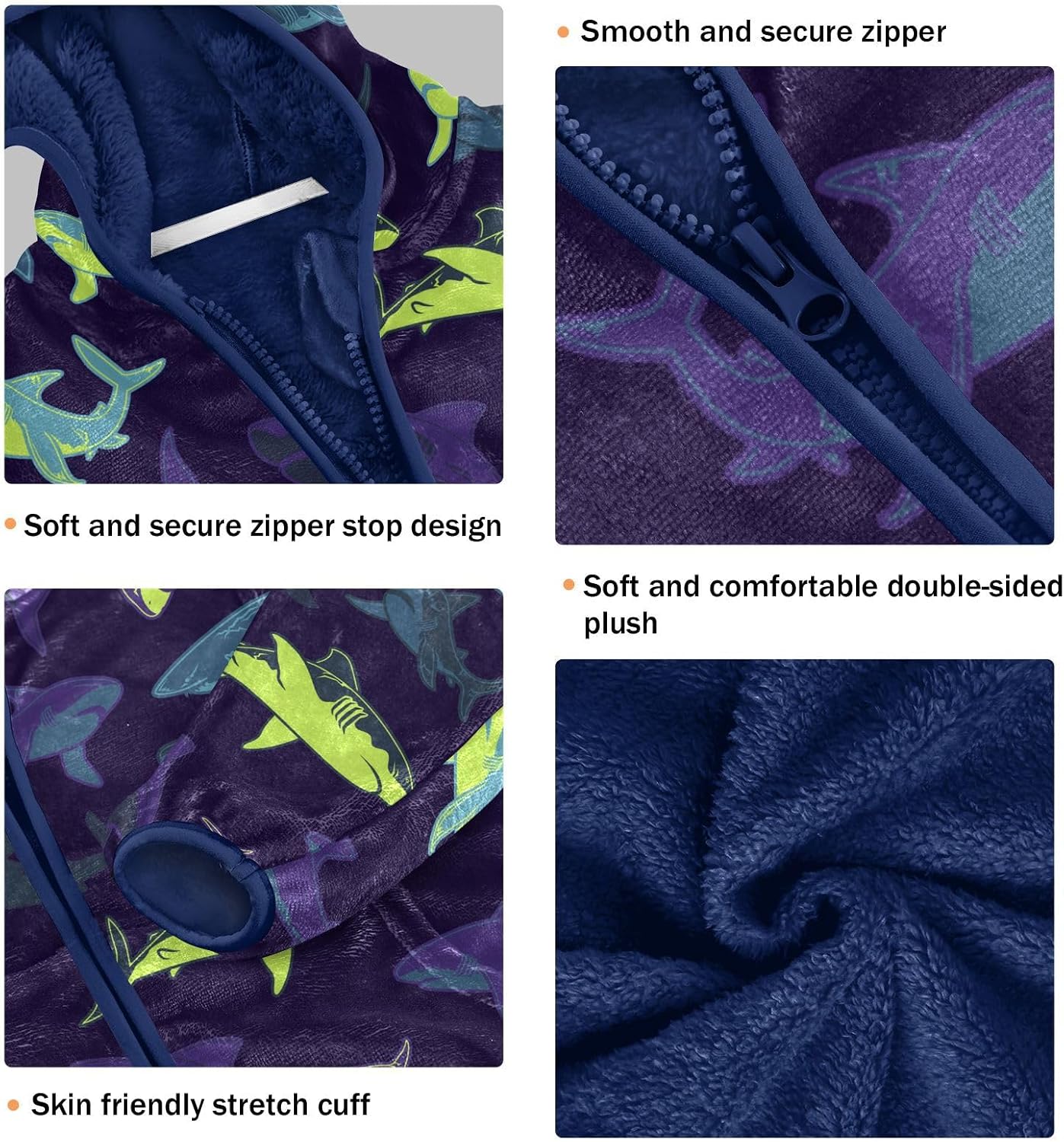 Shark Boys Fleece Hoody Jacket Zip Up Coat Warm Fall Winter Plush Jacket Long Sleeve Outerwear