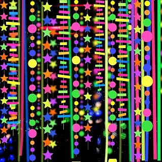 702feet Glow in The Dark Neon Party Supplies and Decorations Paper UV Neon Garland Neon Streamers Glow in The Dark Streamers Blacklight Reactive Fluorescent Black Light Party Kit for Birthday Wedding