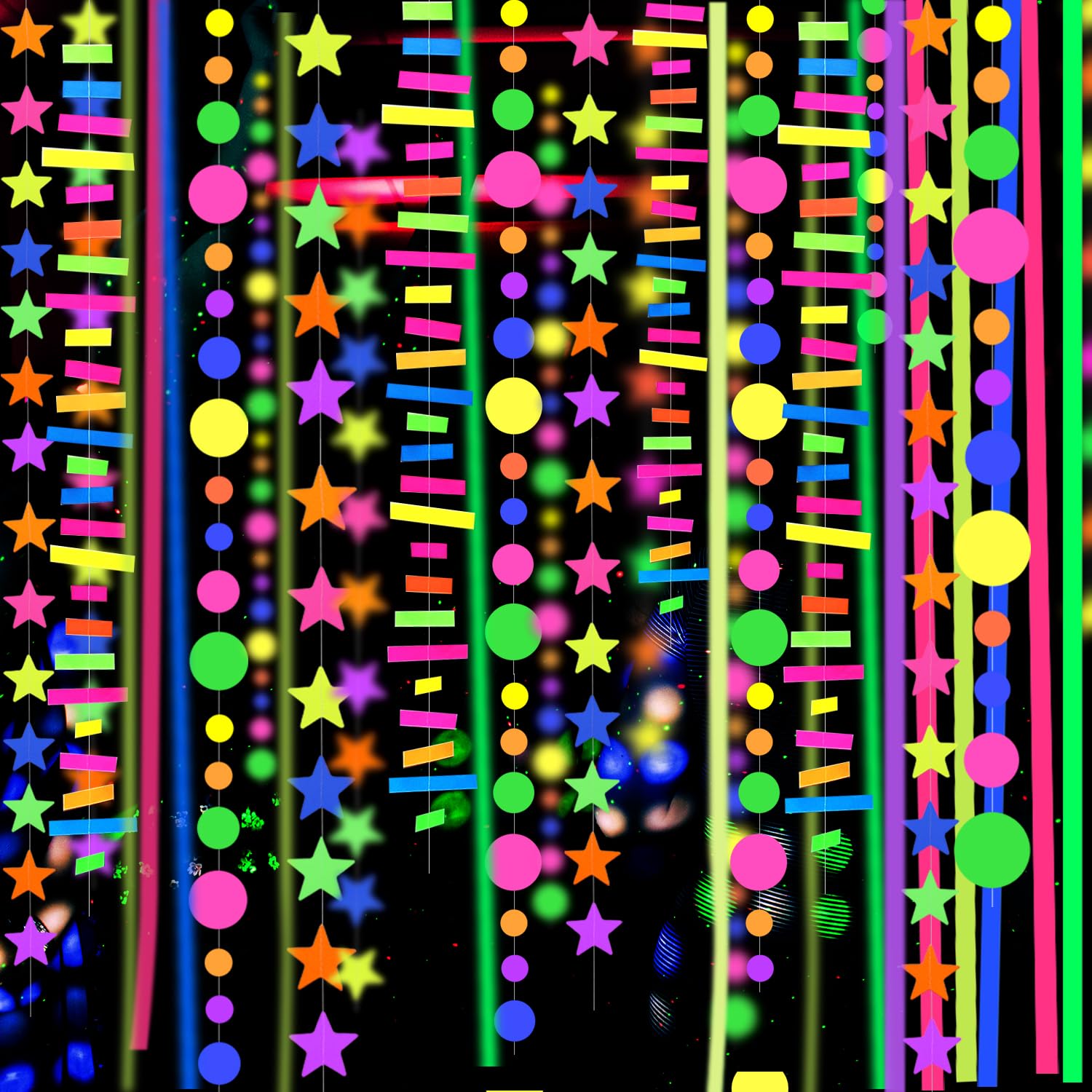 702feet Paper UV Neon Garland Neon Streamers Glow in The Dark Neon Party Supplies and Decorations Glow in The Dark Streamers Blacklight Reactive Fluorescent Black Light Party Kit for Birthday Wedding