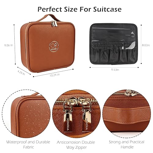 Vista 78 de MOMIRA Bolsa de maquillaje de viaje, bolsa de cosméticos, bolsa organizadora de maquillaje con espejo iluminado, brillo ajustable en 3 escenarios