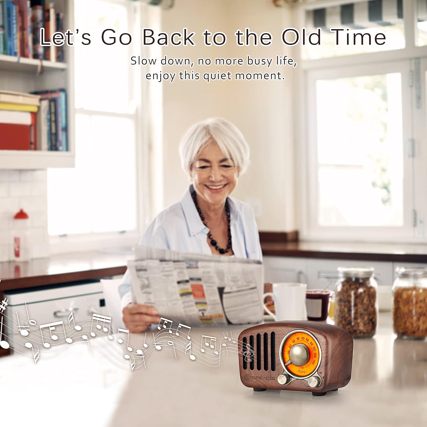 Best Review Vintage Radio Retro Bluetooth Speaker- Greadio Walnut Wooden FM Radio with Old Fashioned Classic Style, Strong Bass Enhancement, Loud Volume, Bluetooth 4.2 Wireless Connection, TF Card & MP3 Player