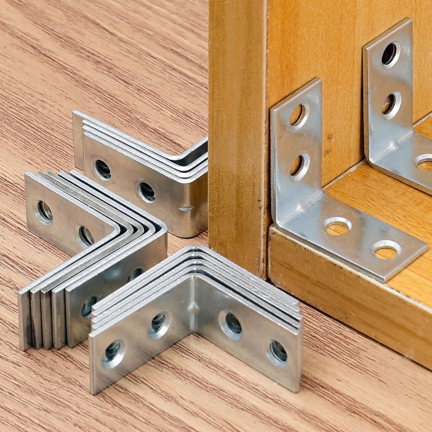 10Pcs Stainless Steel L Brackets (1.2x1.2 Inch) - Heavy Duty 90 Degree Corner Braces with Screws for Furniture, Wood Shelves, Cabinet, Drawer, Chair, Table Repair & Reinforcement