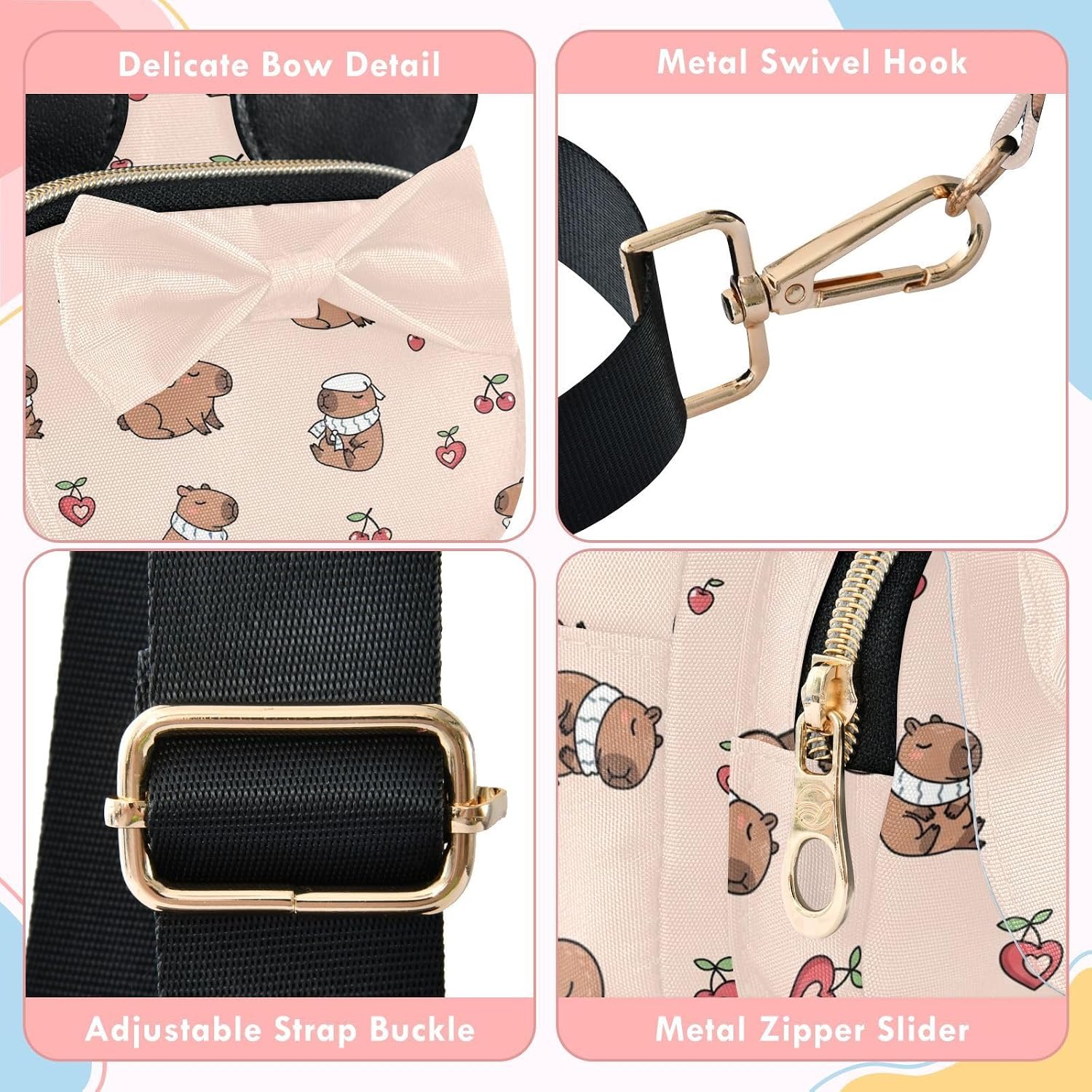 Sinestour Capybara Kids Sling Bag for Girls, 3.1x7.5x5.7In | Crossbody Fanny Pack, Toddler Purse, Cute Sling Belt Bag with Ears, 2L Small Shoulder Chest Bag for Travel