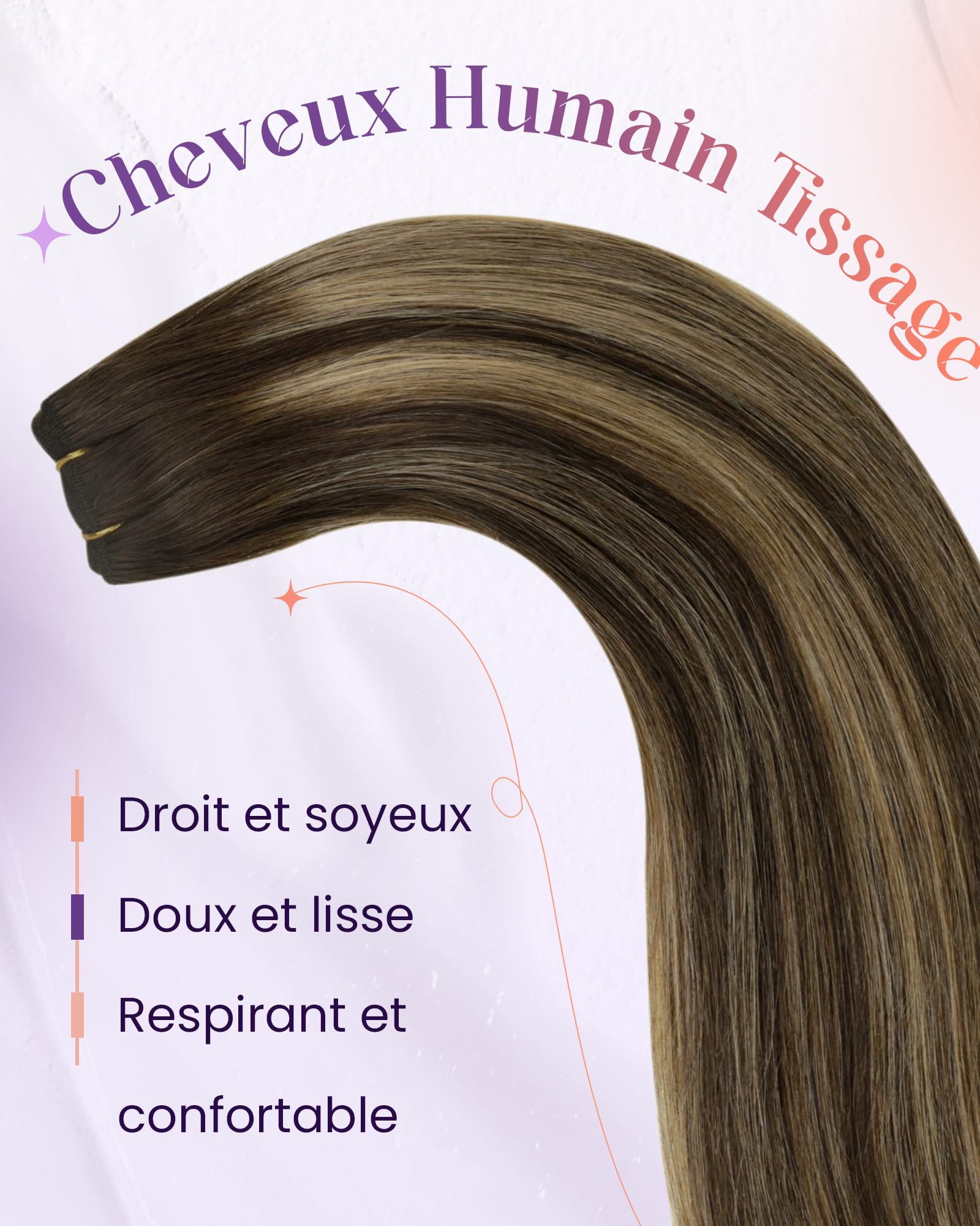 LaaVoo Tissage Naturel Cheveux Humains Balayage Marron Foncé 45cm 100g | Extension Cheveux Naturel Tissage Marron Foncé Blonde Ombre Adaptée aux Coiffures Ondulées et aux Rendez-Vous