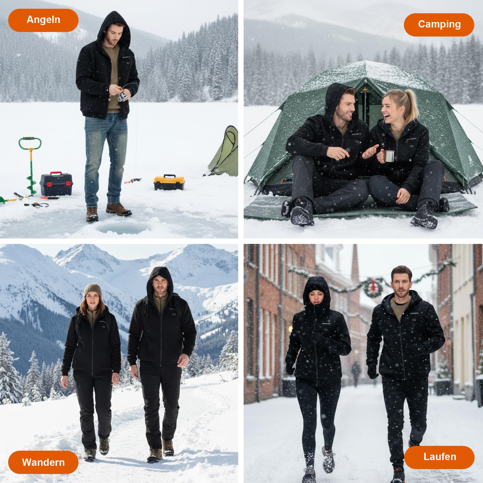 Reißverschluss Pullover Beheizbarer Hoodie mit Fleecefutter für Herren & Damen, 7.4V 20000mAh Akku - 6-Zonen Smart Heizjacke, 3 Heizstufen für Outdoor, Camping, Wandern