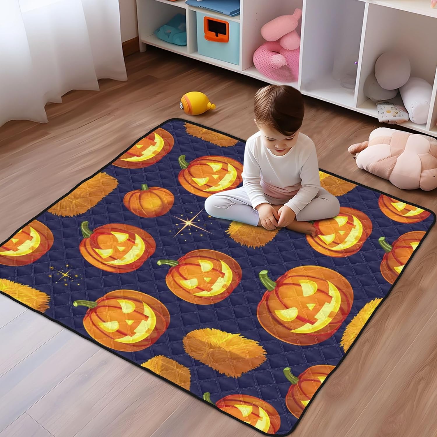 Graffiti Halloween Pumpkin Baby Play Mat, 50“ X 50” Washable Folding Crawling Mat, Baby Floor Mat, Soft, Non-Slip