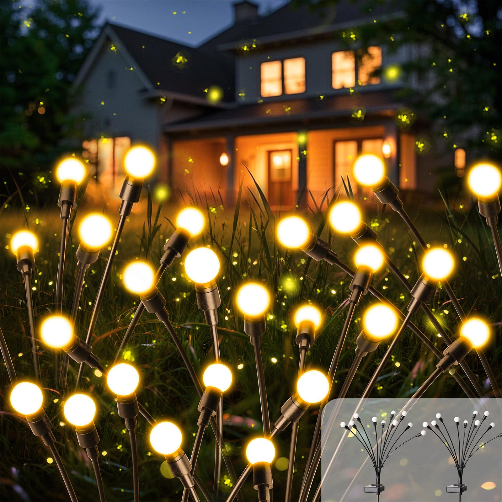 FIFlying Solarleuchten für Außen Garten, 2 Stück 8 LED Glühwürmchen Solarleuchten Außen Verbesserte Höhen Optionale Modi Glühwürmchen Licht IP65 Wasserdicht Solarleuchten für Weg Hof Terrasse