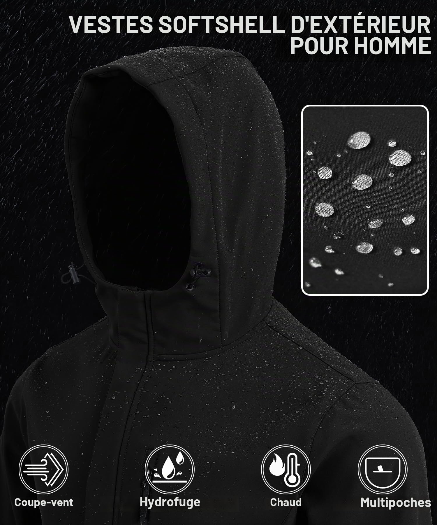 Huayuzh Veste softshell pour homme - Veste d'hiver imperméable - Coupe-vent - Doublure polaire chaude - Veste de pluie - Randonnée - Camping