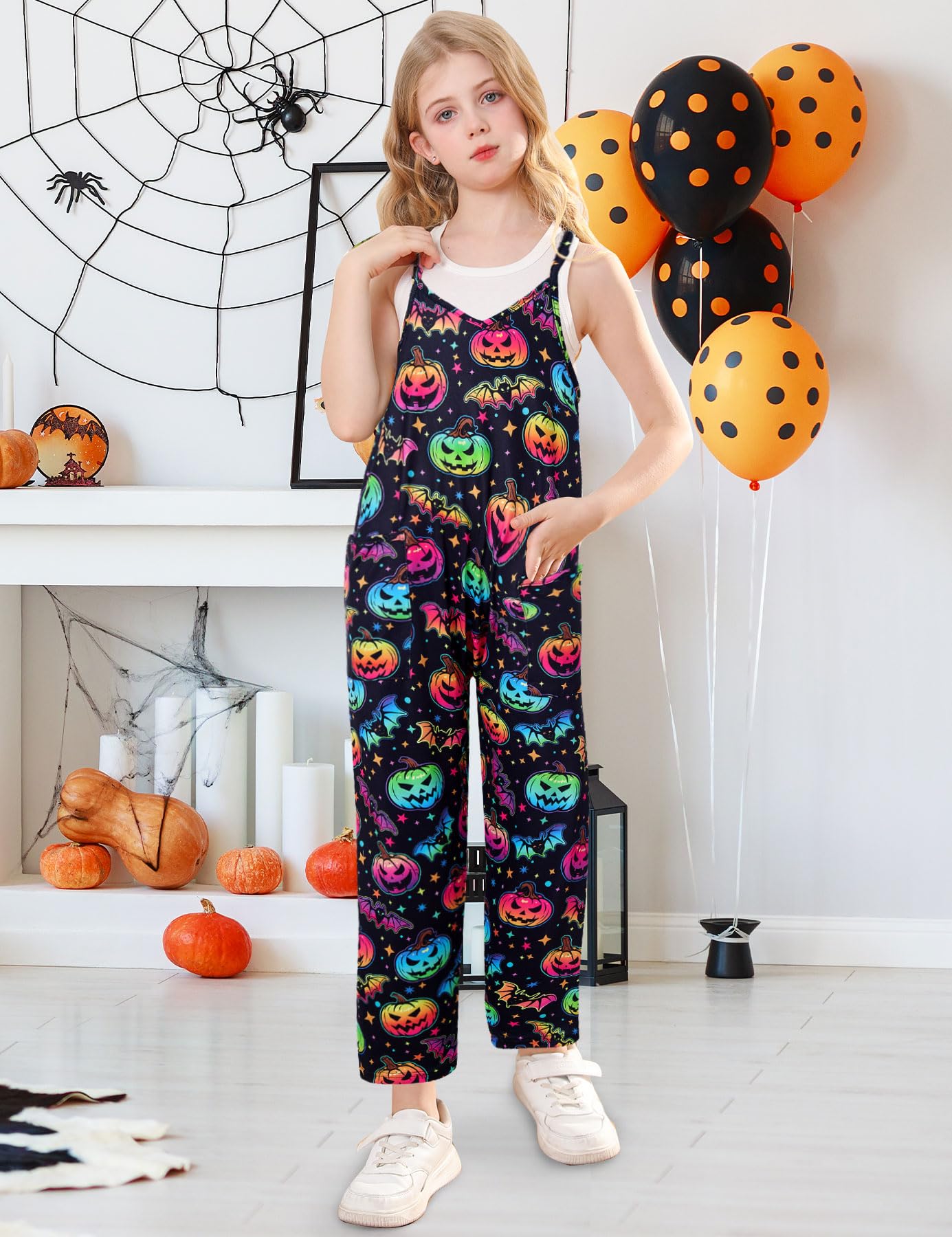 RAISEVERN Tute per ragazze Casual Senza Maniche Allentato Spaghetti Strap Summer Pagliaccetti Pantaloni lunghi con tasche | Abiti casual senza maniche larghi regolabili con spalline sottili taglia 7-16 anni