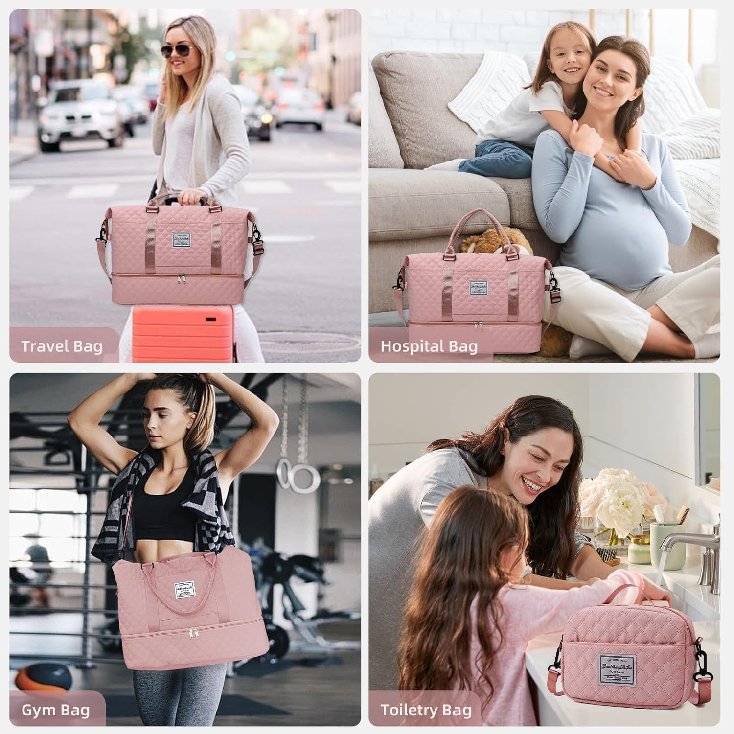 Travel Duffle Bag Weekender Bags for Women with Shoe Compartment Carry On Duffel Overnight Bag with Toiletry Bag for Hospital Pink - Image 6