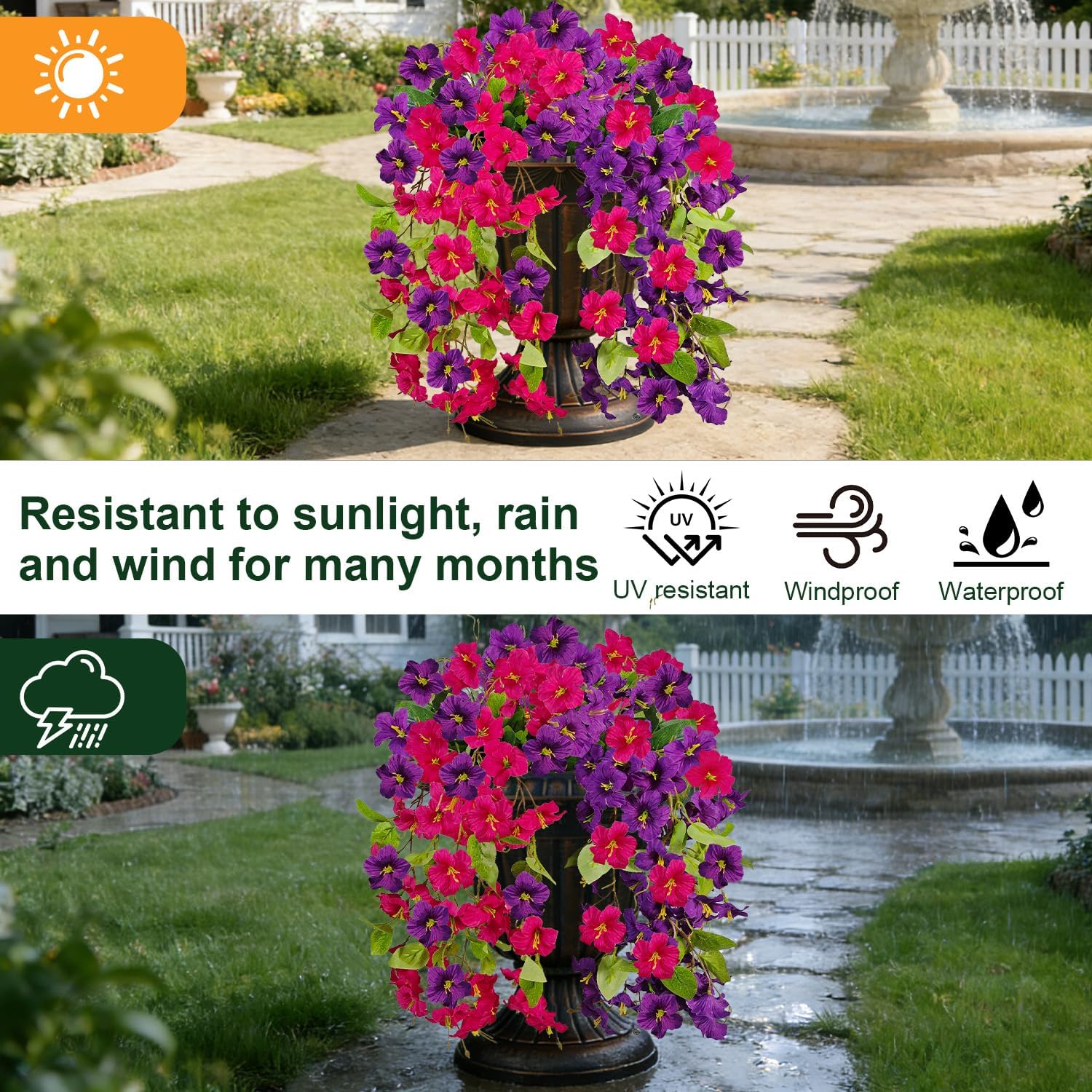 Artificial Hanging Flowers for Outdoors Decoration, 2 Bundles Outdoor Flowers UV Resistant Silk Morning Glory Fake Flowers for Front Porch Garden Window Box Outside Indoor Decor (Mixed Colors 2) - Image 6