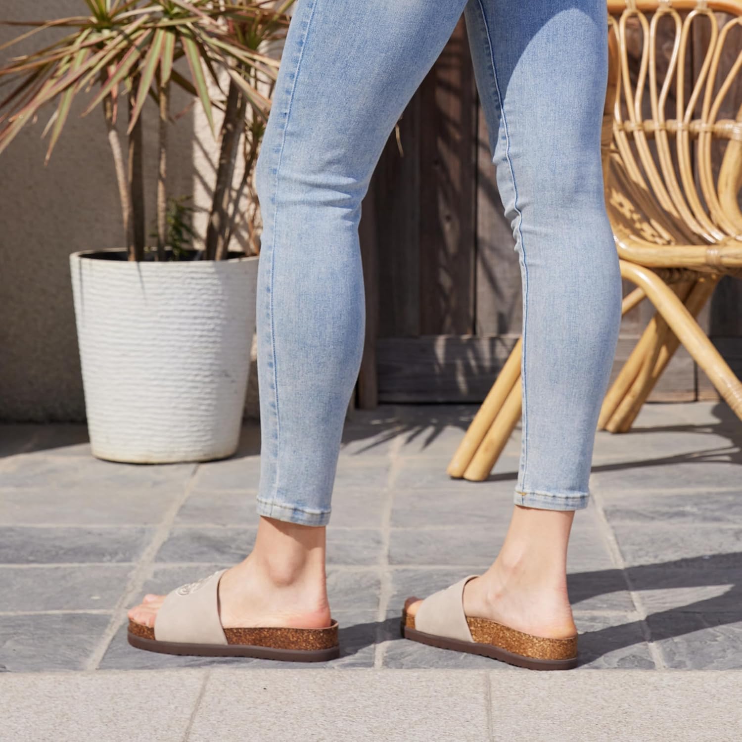 Women's Suede Slide Sandals with Arch Support,Cork Comfortable Summer Flat Sandals for Women 2025 Beach Vacation Shoes,Cute Dressy Sandals Outdoor Slippers - Image 6