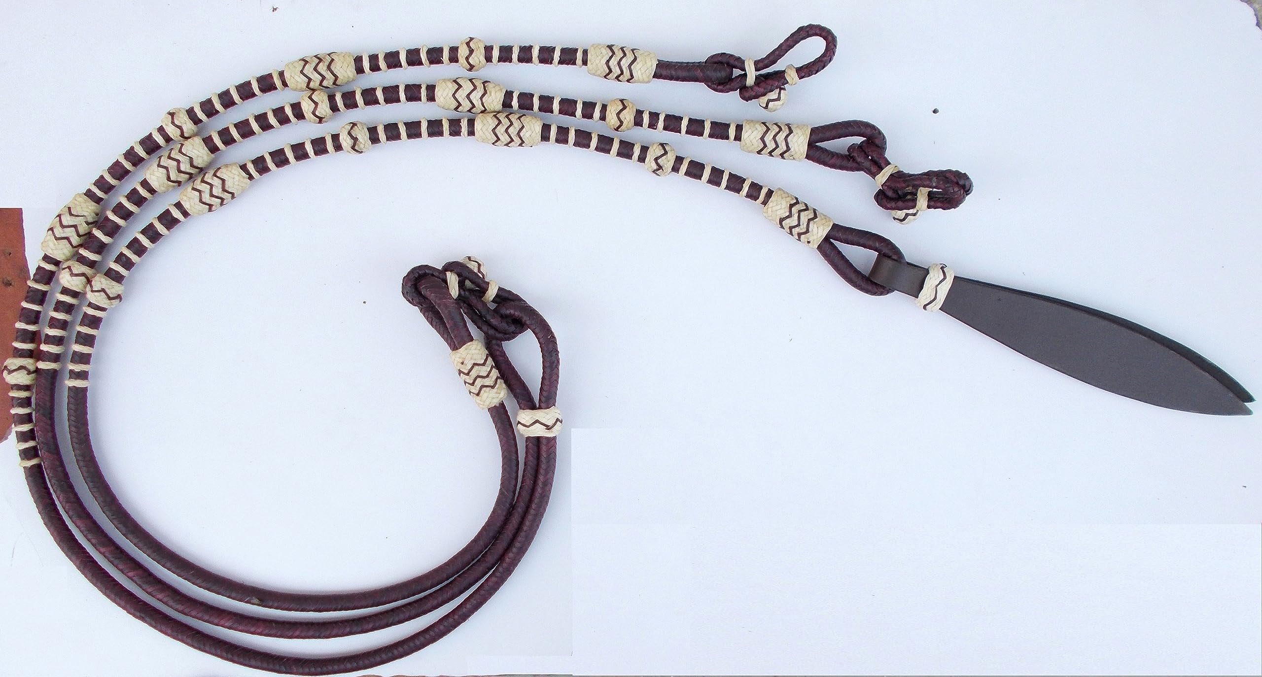 Handgeflochtene Romal-Zügel Aus Rohleder – Ca. 2,5 M Lang, Mit Druckknopf | Für Westernreiten & Shows